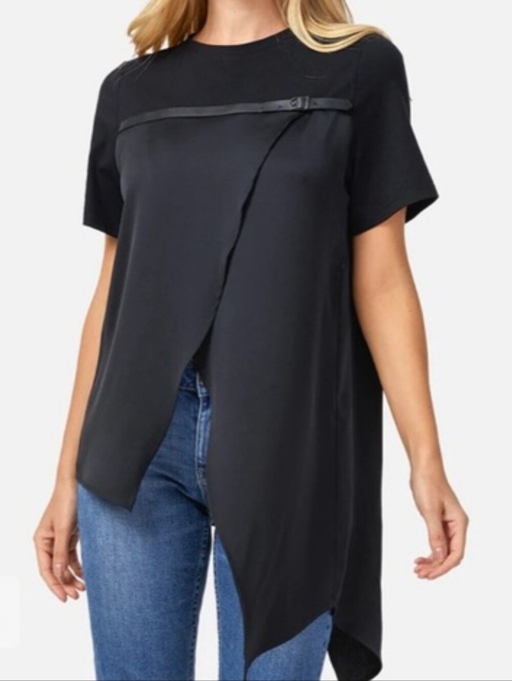 NWT! S DEER Stylish Black Women's Asymetrical Drape Blouse